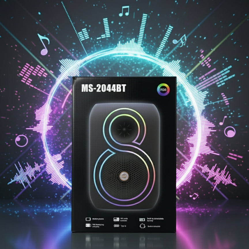 Speaker box with RGB lighting design on a store shelf