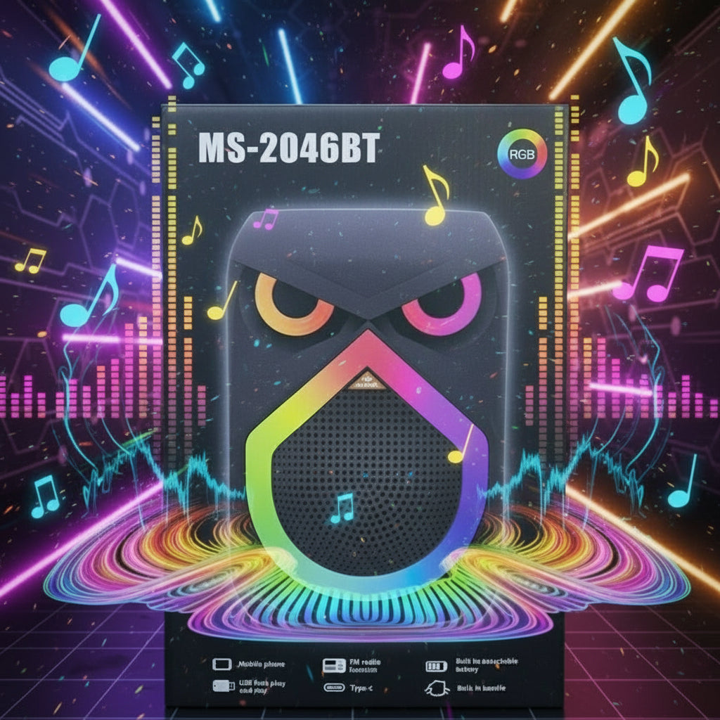 Box of a speaker with RGB lighting design on a blurred background