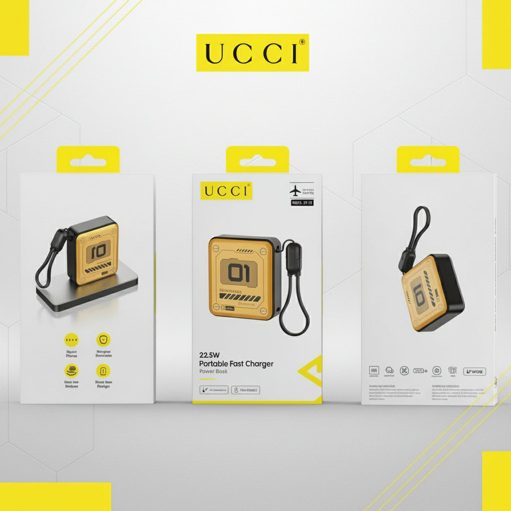 UCCI electronic product packaging on a white background